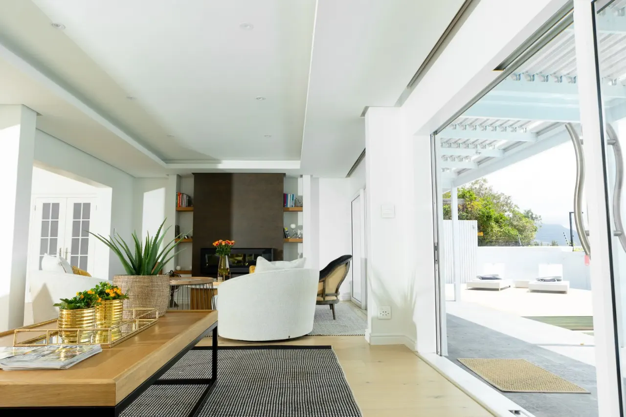 Living room opening onto the pool terrace
