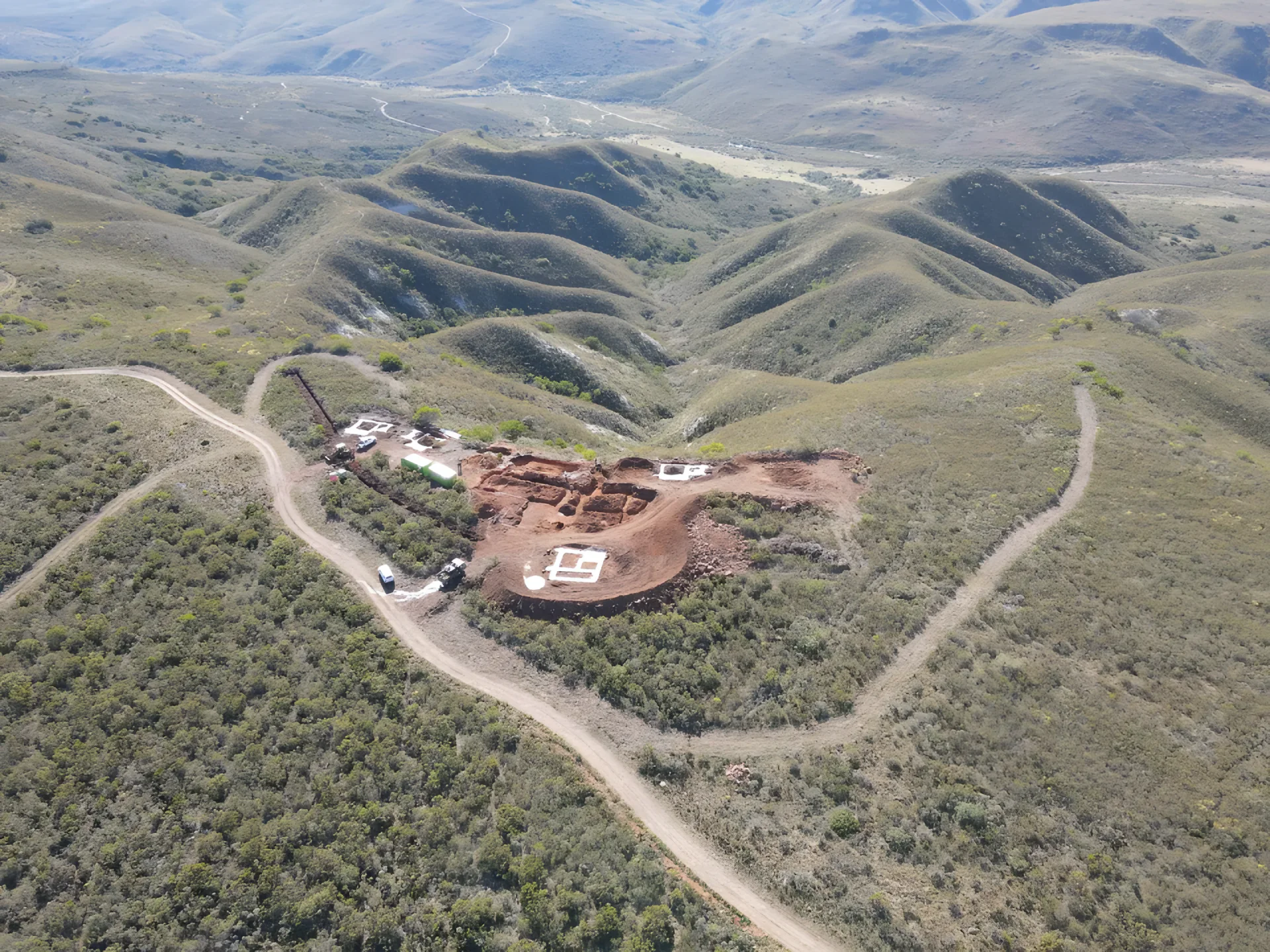 Aerial view of the lodge site cut into a valley of the reserve