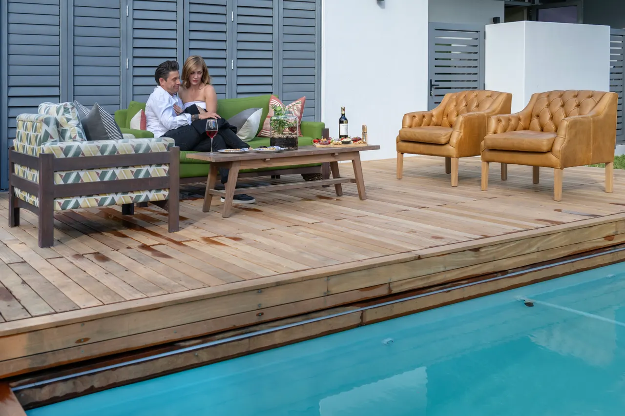 Outdoor lounge furniture on the closed sliding deck, Stellenbosch
